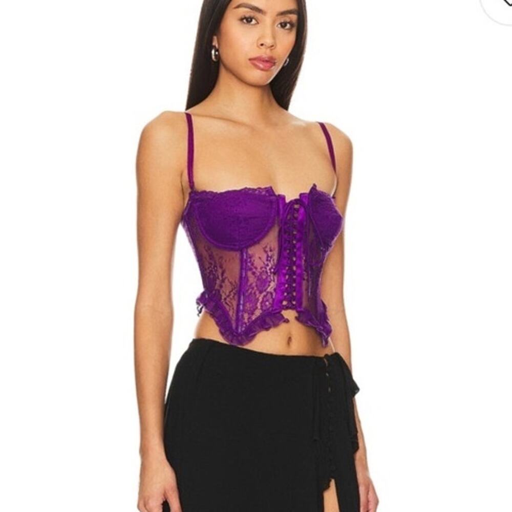 Guizio Aleia Ruffle Corset Top Amethyst Purple XS NWT Romantic Boned Bustier - Picture 10 of 10
